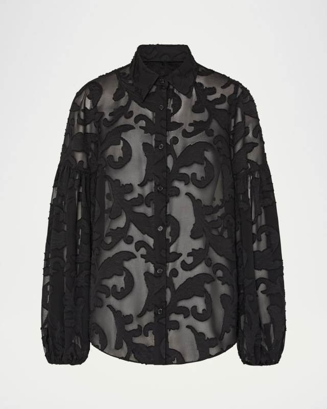 Scroll Burnout Button-Front Blous